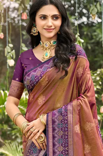 peach soft silk blend woven work traditional saree