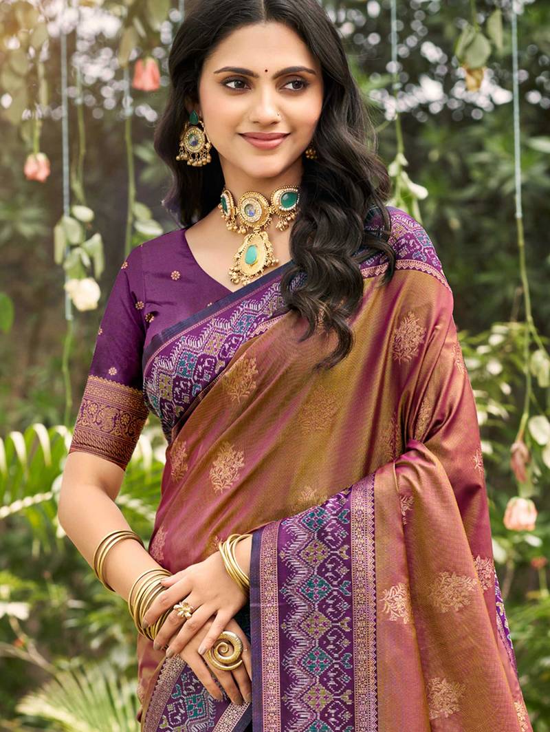 peach soft silk blend woven work traditional saree