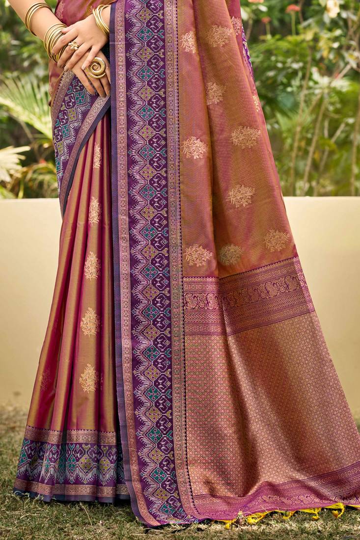 peach soft silk blend woven work traditional saree