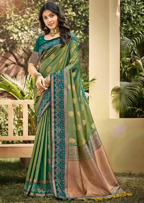 light green soft silk blend woven work traditional saree 1