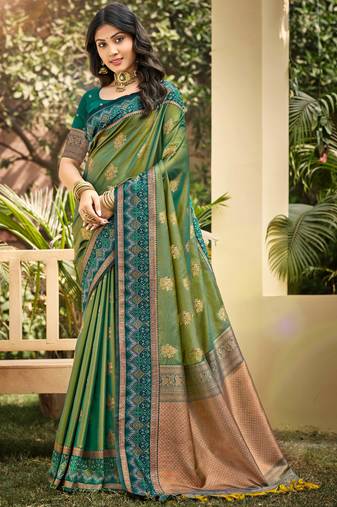 light green soft silk blend woven work traditional saree