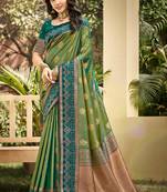 light green soft silk blend woven work traditional saree
