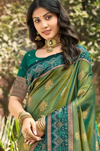 light green soft silk blend woven work traditional saree