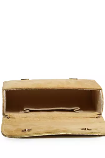 Anekaant beaded botanica gold suede swirl embellished clutch