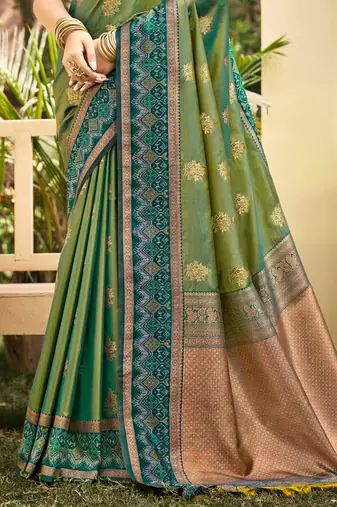 light green soft silk blend woven work traditional saree