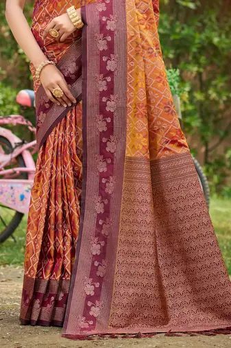 orange soft silk blend woven work traditional saree