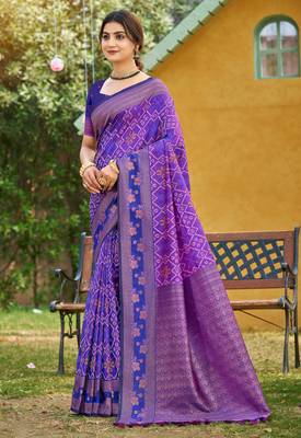 purple soft silk blend woven work traditional saree 1