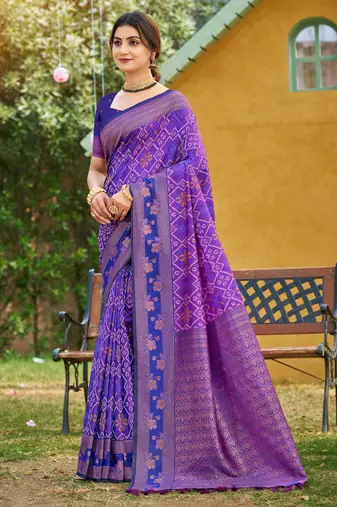 purple soft silk blend woven work traditional saree