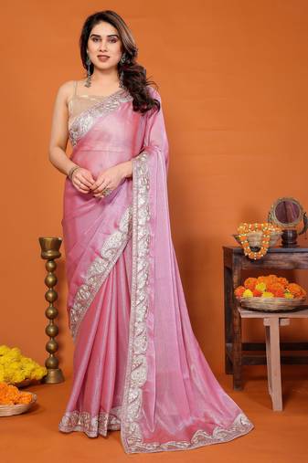 pink mannequin embroidery  work  saree 