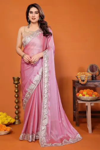 pink mannequin embroidery  work  saree 