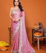 pink mannequin embroidery  work  saree 