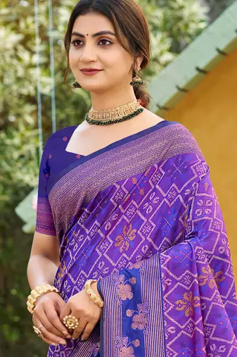 purple soft silk blend woven work traditional saree