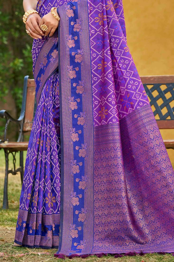 purple soft silk blend woven work traditional saree