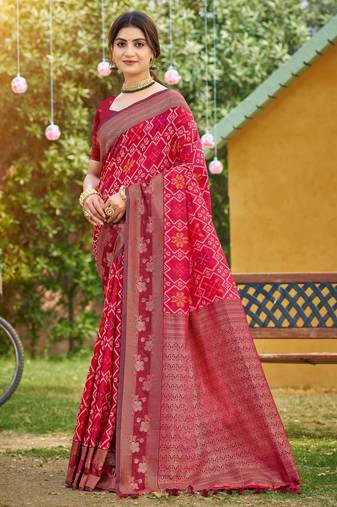 pink soft silk blend woven work traditional saree