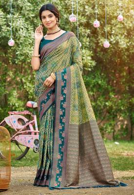 sea green soft silk blend woven work traditional saree 1
