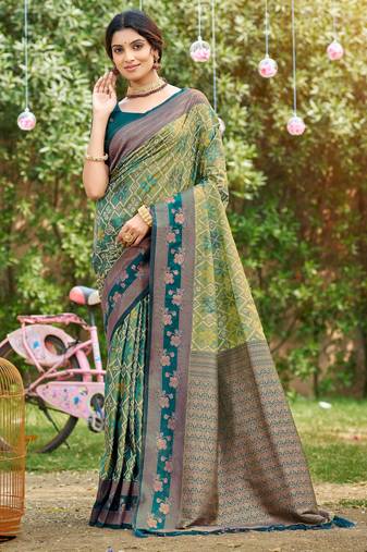sea green soft silk blend woven work traditional saree