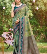 sea green soft silk blend woven work traditional saree