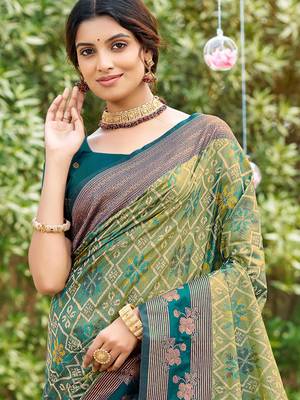 sea green soft silk blend woven work traditional saree 2