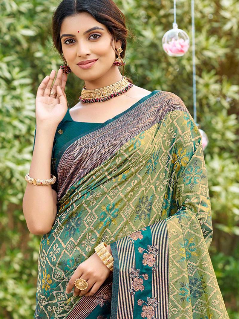 sea green soft silk blend woven work traditional saree