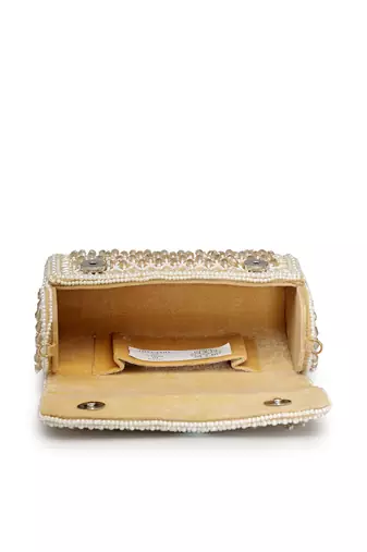 Anekaant crystal cascade champagne velvet diamond mesh design embellished clutch