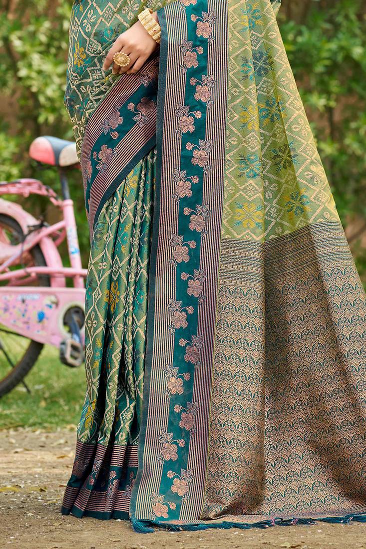 sea green soft silk blend woven work traditional saree