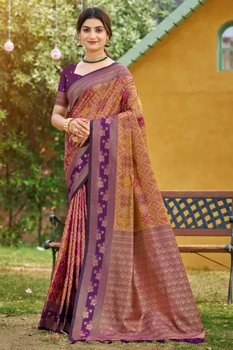 peach soft silk blend woven work traditional saree