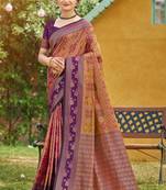 peach soft silk blend woven work traditional saree