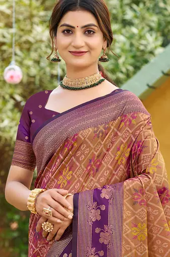 peach soft silk blend woven work traditional saree
