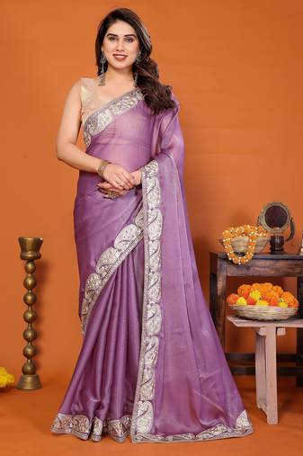 purple mannequin embroidery  work  saree 