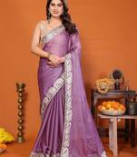 purple mannequin embroidery  work  saree 