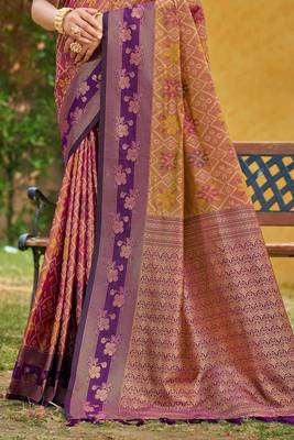peach soft silk blend woven work traditional saree 3