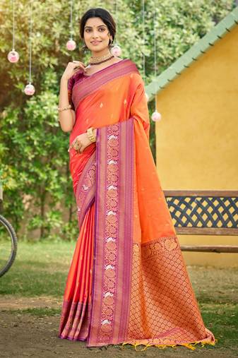 gajri soft silk blend woven work traditional saree