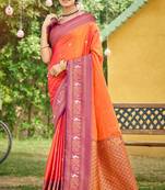 gajri soft silk blend woven work traditional saree