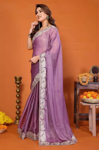 purple mannequin embroidery  work  saree 