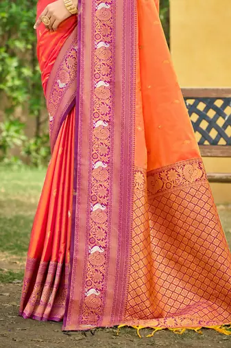 gajri soft silk blend woven work traditional saree