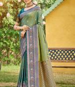 pear green soft silk blend woven work traditional saree