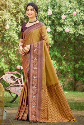 brown   soft silk blend woven work traditional saree 1