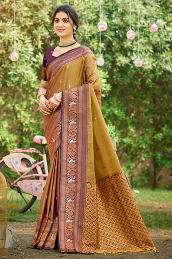 brown   soft silk blend woven work traditional saree