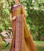 brown  soft silk blend woven work traditional saree