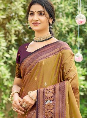 brown   soft silk blend woven work traditional saree 2