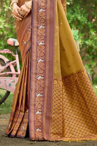 brown   soft silk blend woven work traditional saree