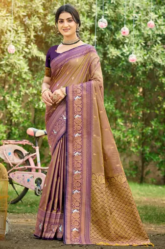 purple  soft silk blend woven work traditional saree