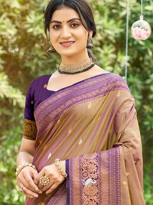 purple   soft silk blend woven work traditional saree 2