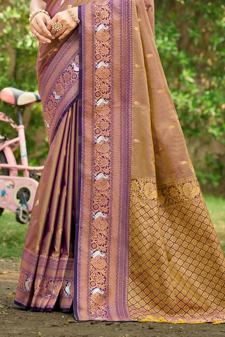 purple  soft silk blend woven work traditional saree