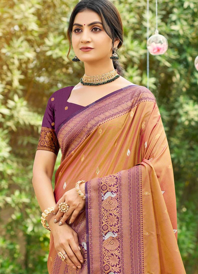 purple  soft silk blend woven work traditional saree