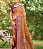 orange soft silk blend woven work traditional saree
