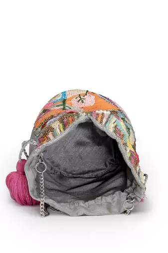 Anekaant beaded muse grey faux silk abstract embellished pattern potli