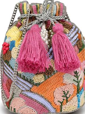 Anekaant beaded muse grey faux silk abstract embellished pattern potli 8