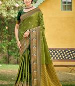 green soft silk blend woven work traditional saree