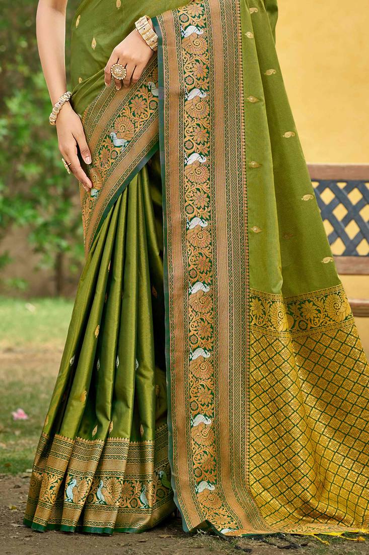 green soft silk blend woven work traditional saree